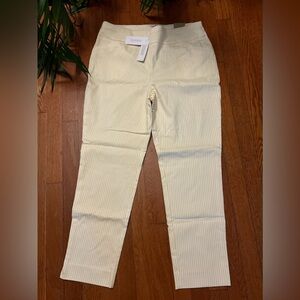 Chicos NWT Size 1.5 Imperial Stripe Josie Slim Ankle Pants Yellow Cream.